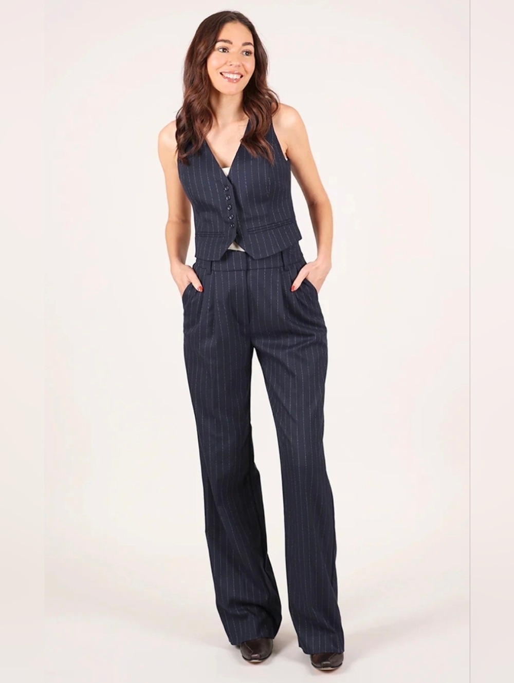 J. Crew Collection Navy Italian Wool Pinstripe Vest Trouser 2 Piece Set